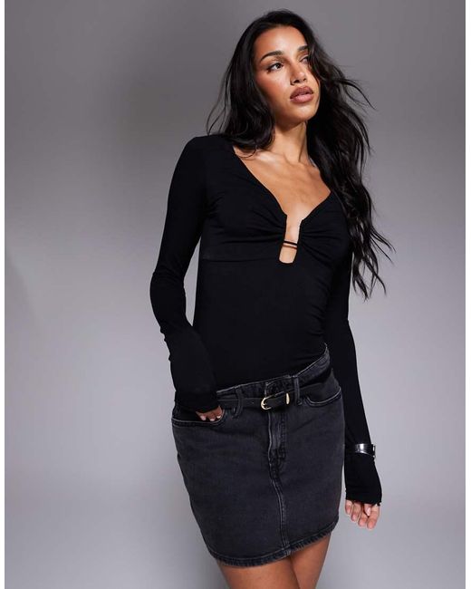GOOD AMERICAN Black Jersey U-Wire Long Sleeve Top