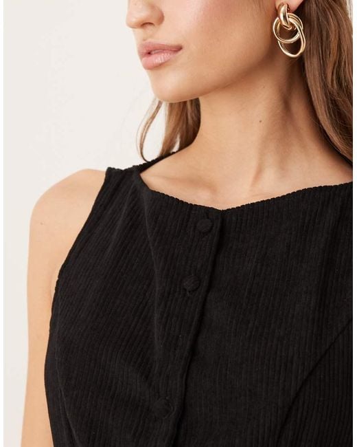 ASOS Natural Cord Slash Neck Button Down Dropped Waist Mini Dress
