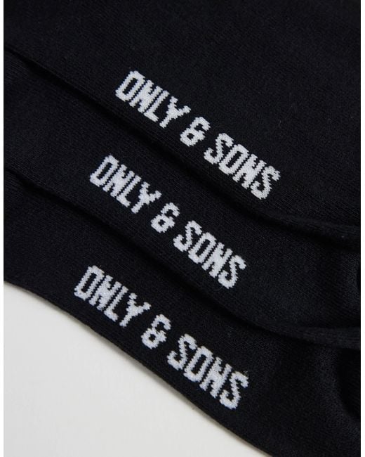 Only & Sons Black 3 Pack Socks for men