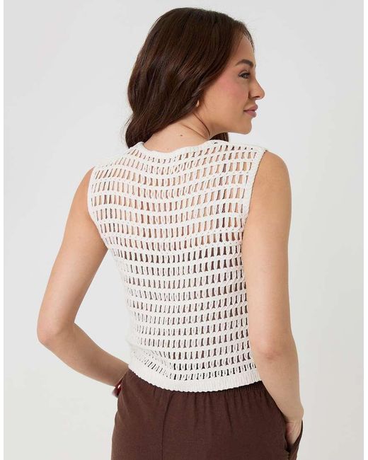 Threadbare White Crochet Button Up Vest