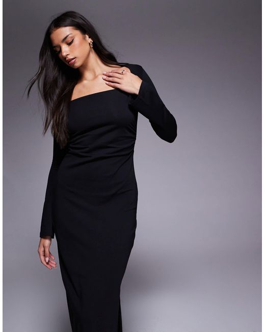 ASOS Blue Square Neck Long Sleeve Midi Dress