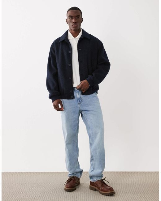 ASOS Blue Wool Look Bomber Jacket for men