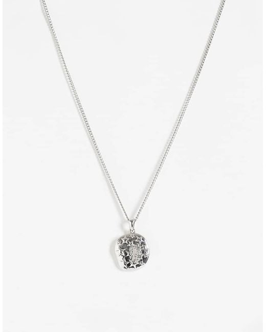 Reclaimed Vintage White Rhodium Pendant With Star Emboss Necklace for men