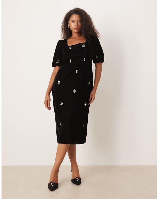 knee length dresses for ladies Stretch Silk Velvet Riley Midi Dress - Black main image 0