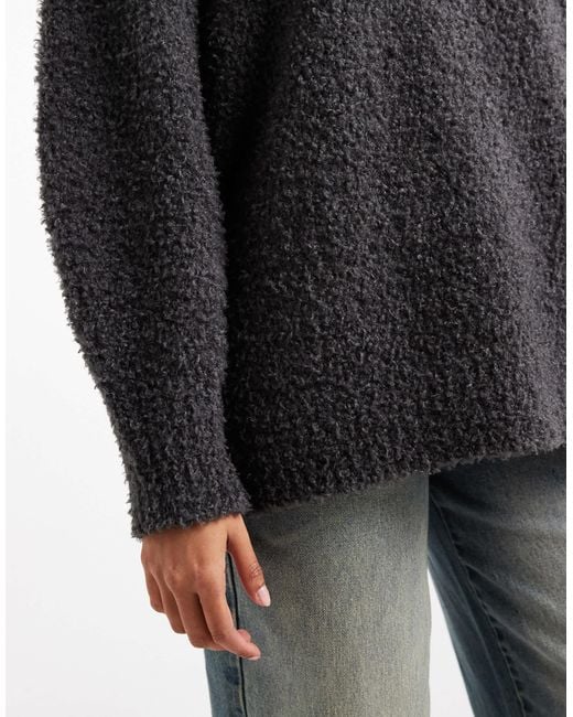 ASOS Black Oversized Boucle Jumper With Curved Hem