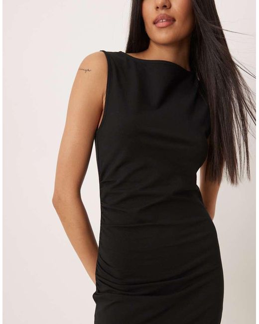 ASOS Black Ruched Side Midi Dress With Slash Neck