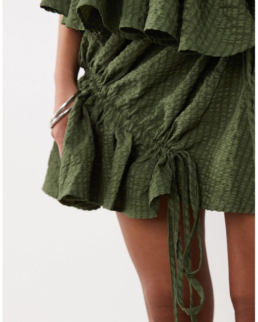 Ghospell Green Drawstring Detailing Floaty Mini Skirt