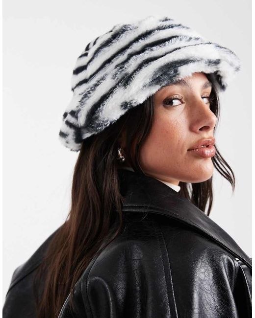 Pieces Black Faux Fur Bucket Hat