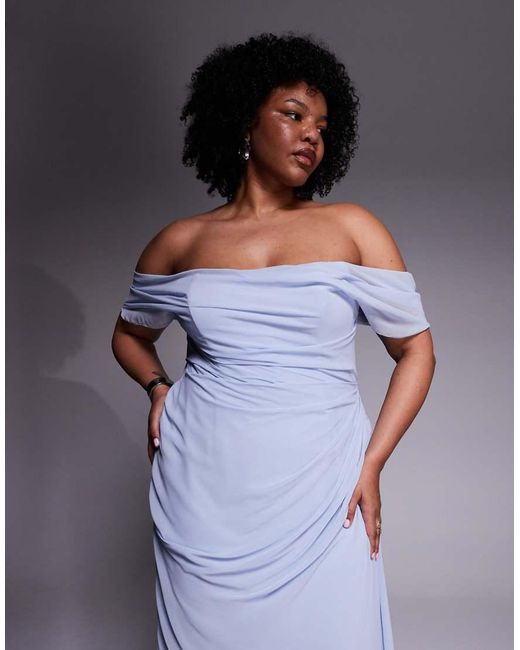 ASOS Blue Asos Design Curve Georgette Bardot Bridesmaids Dress