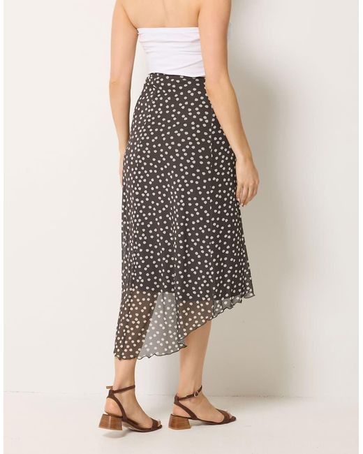 Long Tall Sally Natural Polka Dot Asymmetric Mesh Midi Skirt