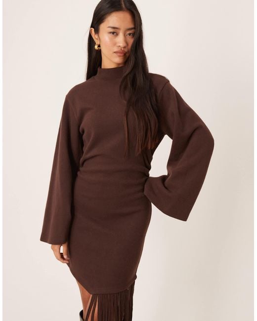 ASOS Natural Supersoft High Neck Fringe Mini Dress