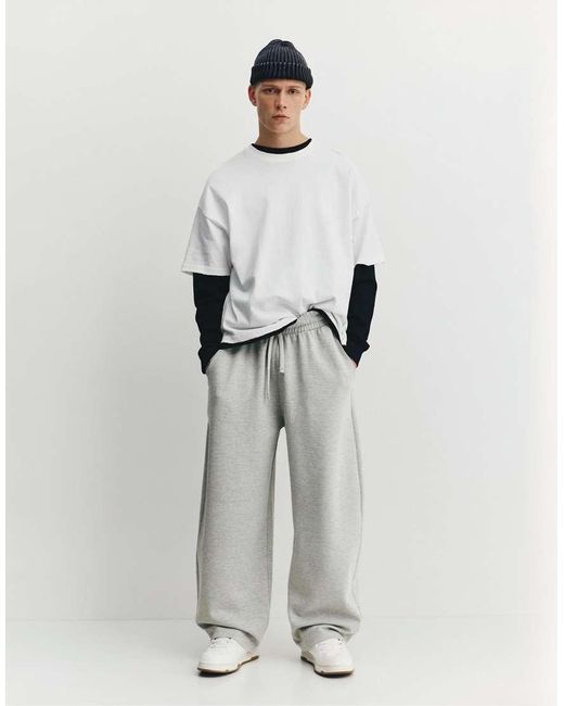 Pull&Bear White Interlock Balloon Tracksuit Bottoms for men