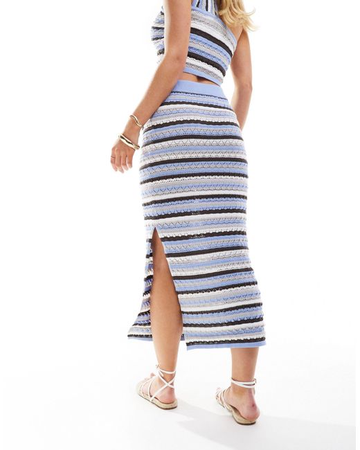 ASOS Blue Asos Design Petite Knitted Midi Skirt With Stitch Detail