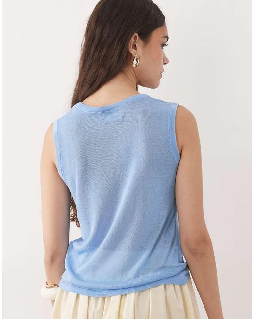 ASOS Blue Fine Knit Sheer Tank Top