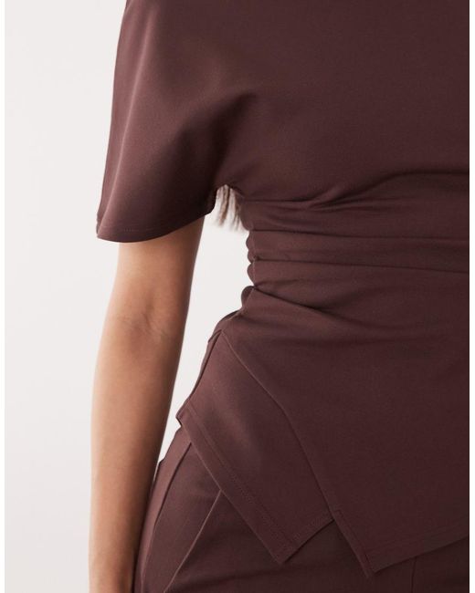 Pretty Lavish Brown Structured Jersey Pleat Detail Top