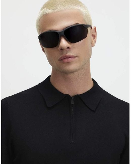 River Island Black Slim Fit Long Sleeve Polo Shirt for men
