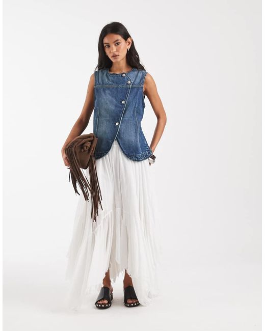 Free People Blue Maris Denim Asymmetric Vest Top