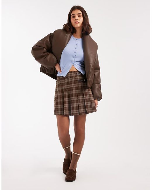 Miss Selfridge Brown Faux Leather Crop Puffer