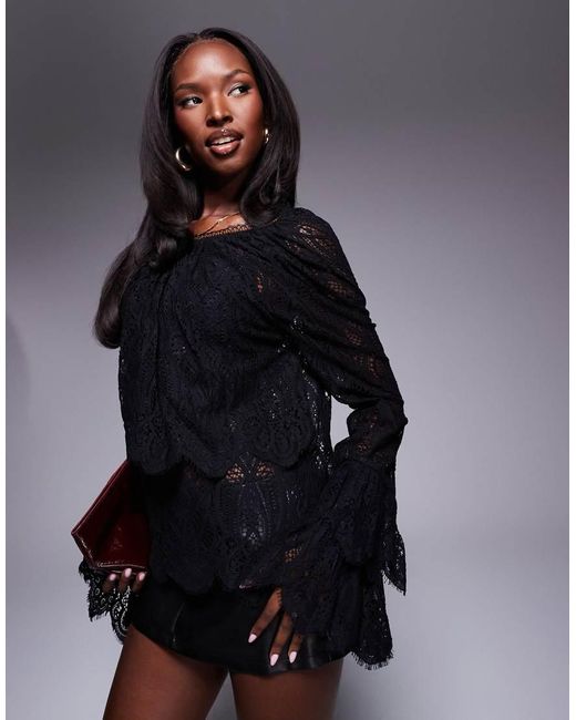 River Island Blue All Over Lace Blouse