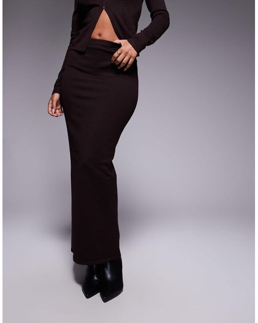 Kaiia Brown Knitted Maxi Column Skirt Co-ord