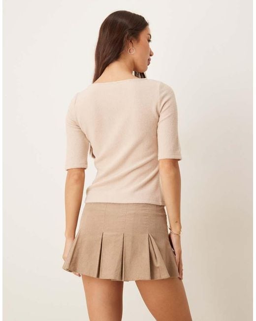 ASOS Natural Neat Fit Half Sleeve Button Through Top