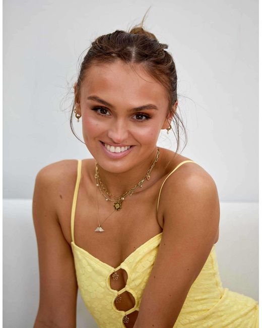 X misha grimes - maillot 1 pièce à découpe en jacquard fleuri orné South Beach en coloris Yellow