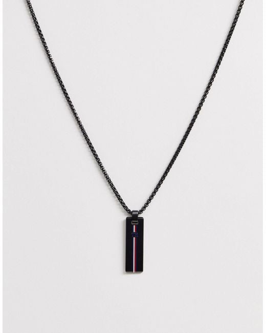 Tommy Hilfiger Black Neck Chain With Branded Pendant for men