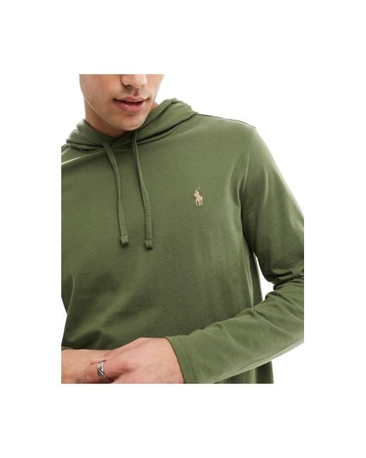 Polo Ralph Lauren Green Icon Logo Long Sleeve Hooded Top for men