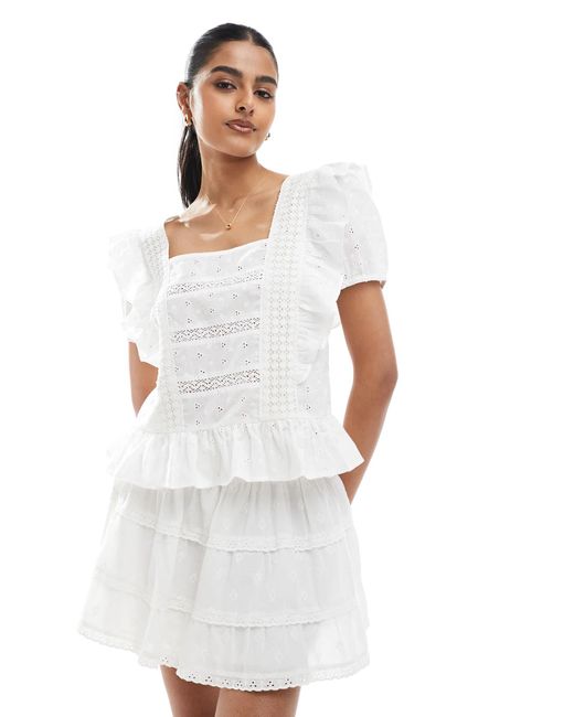 ASOS White Square Neck Top With Ruffles