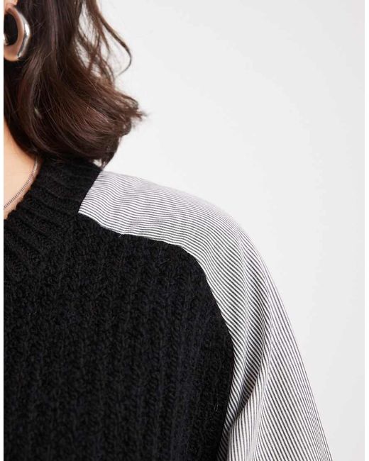 ASOS Black Woven Mix Knitted Jumper