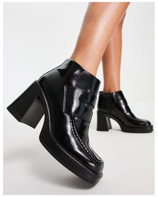 ASOS Rosemary Heeled Loafer Boots in Black | Lyst