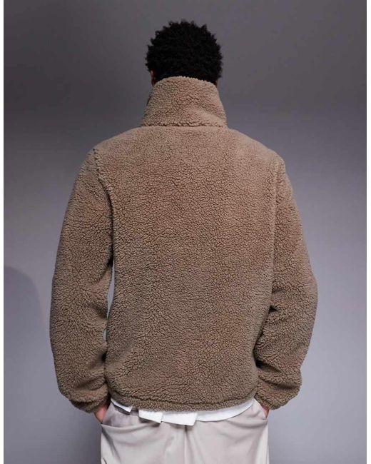 ASOS Gray Relaxed Funnel Neck Zip-through Borg Sweatshirt for men