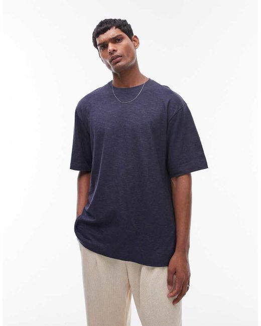 Camiseta Extragrande De Mezcla De Lino De Topman de hombre de color Blue