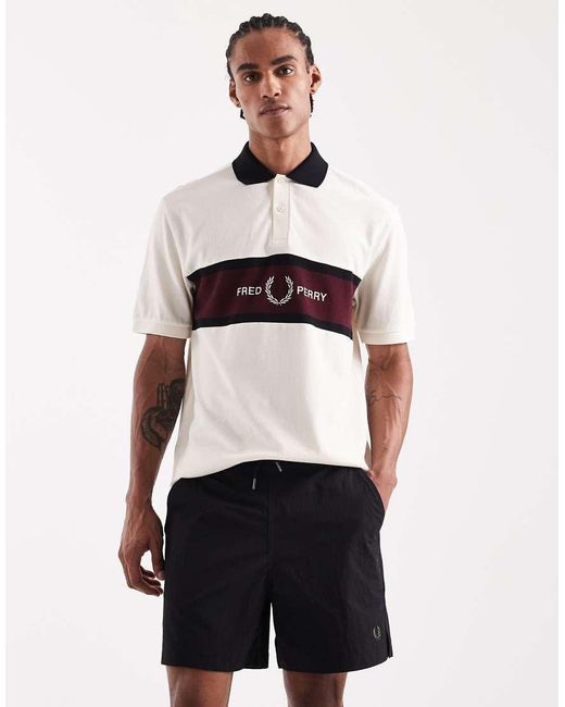 Fred Perry White Ripstop Taped Logo Drawstring Shorts for men