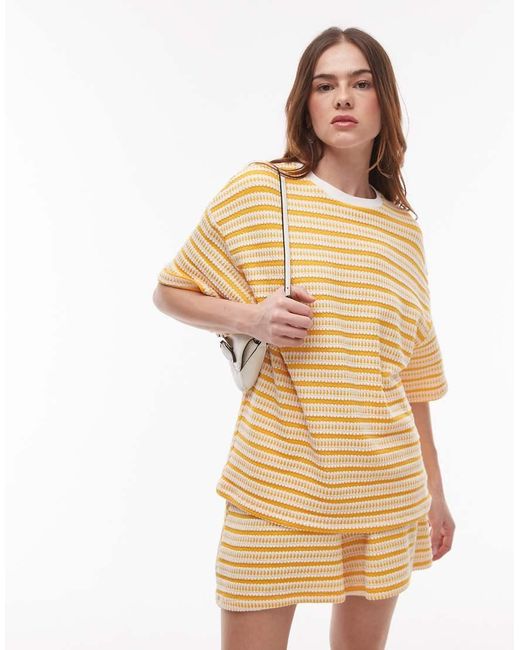Camiseta A Rayas Naranjas Extragrande De Tejido Texturizado De (Parte De Un Conjunto) TOPSHOP de color Metallic