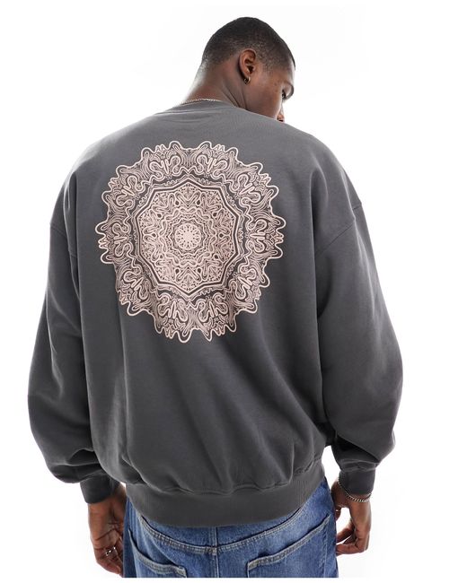 Only & Sons Gray Boxy Fit Sweater With Mandala Back Print