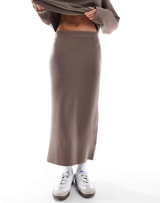 Object Brown Structured Knit Midi Skirt Co-ord