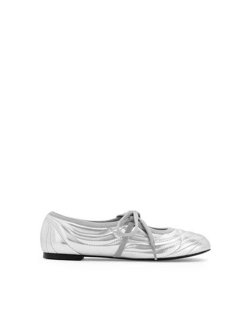 JW PEI White Erika Topstitching Lace Up Ballet Flats