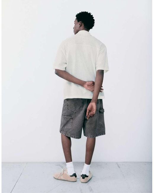 Pull&Bear Gray Short Sleeve Cutwork Shirt for men