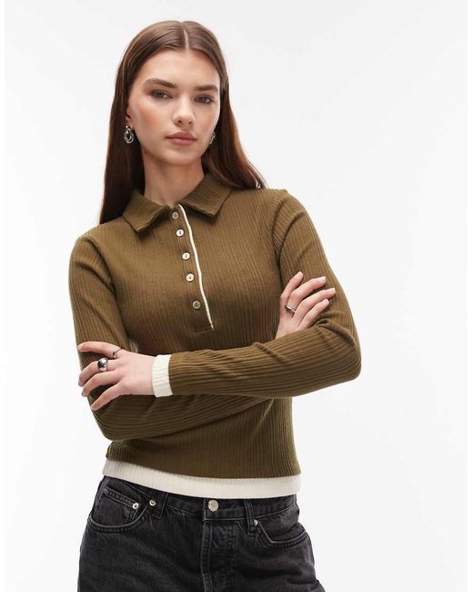 ASOS Gray Double Layer Collared Button Front Polo Top