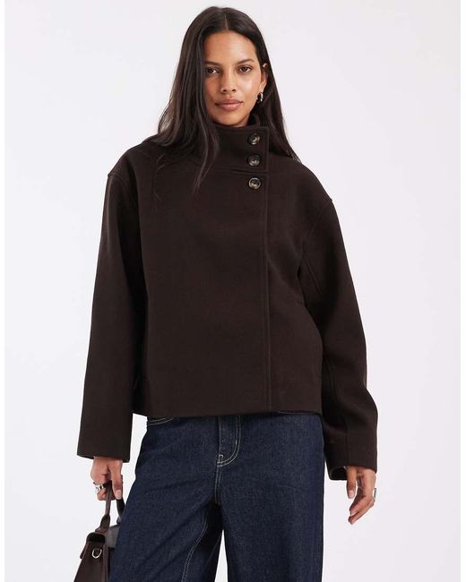 Pieces Blue Funnel Neck Short Wool-Look Coat