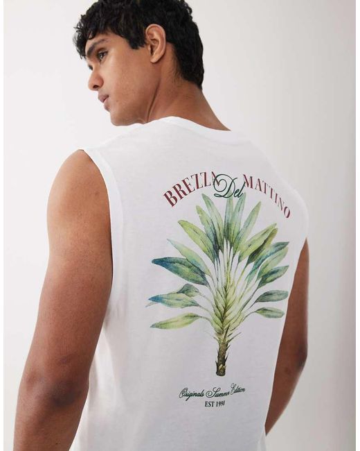 Jack & Jones Green Palm Leaf Back Print Singlet for men