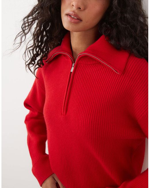 Pull à col zippé quart Mango en coloris Red