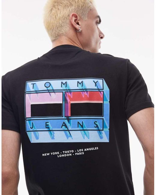 Tommy Hilfiger Blue Blurry Flag Back Print T-shirt for men