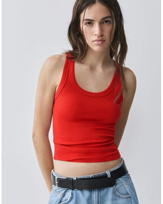 Pull&Bear Red Basic Tank Top