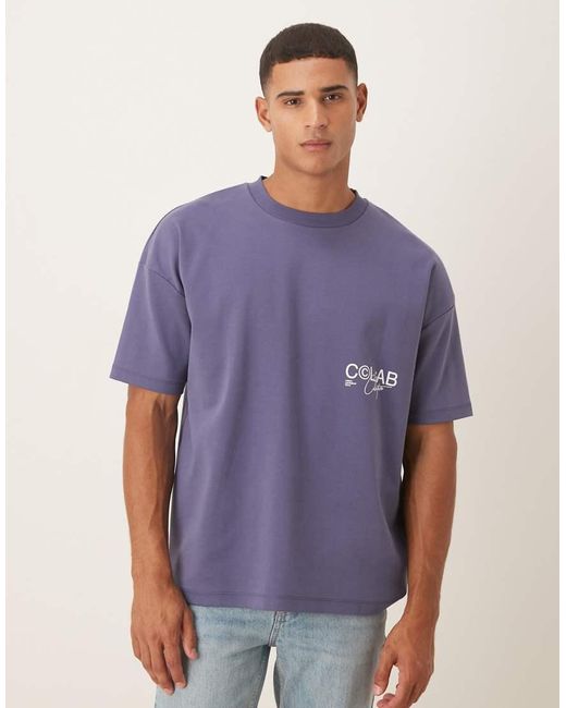 ASOS Purple Super Heavyweight Oversized T-shirt With Dropped Shoulder And Text Graphic for men