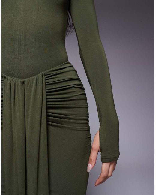 Wanderdoll Green Exclusive Nara Sculpting Second Skin Drape Front Maxi Skirt Co-ord