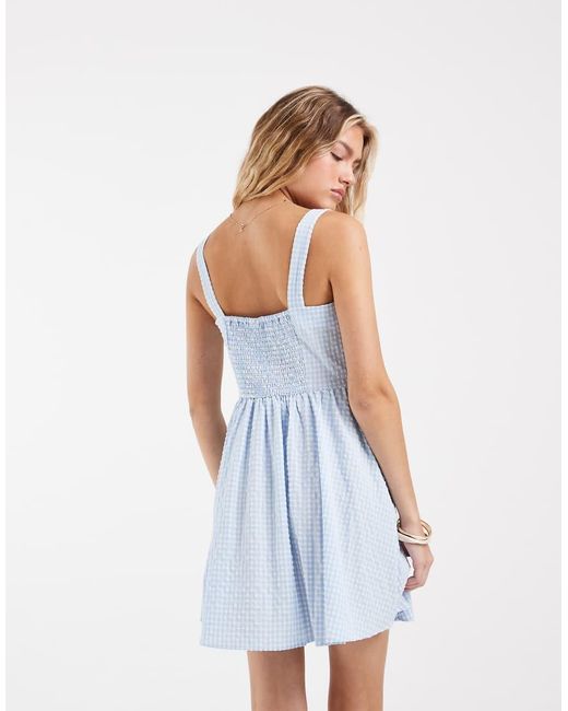 Vero Moda Blue Button Front Gingham Mini Dress