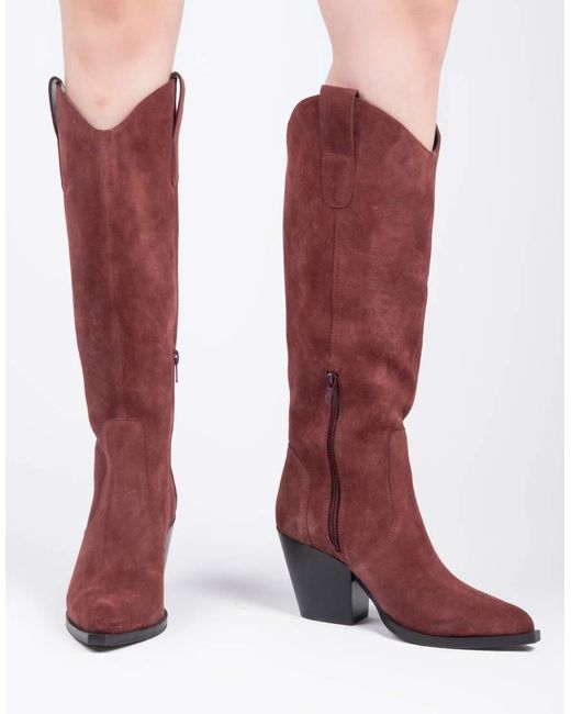 OFF THE HOOK Red Austin Suede Pointed-Toe Knee-High Western Boots