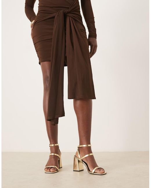 Raid Wide Fit Brown Jeeya Block Heeled Sandals